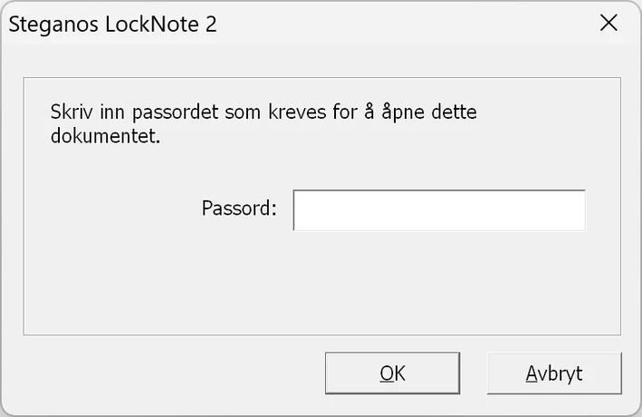 Passordforespørsel i Steganos LockNote 2