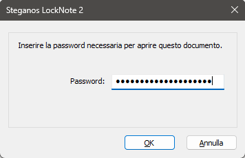 Richiesta della password di Steganos LockNote 2