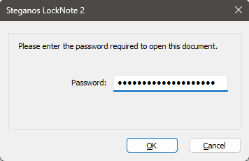 Password prompt of Steganos LockNote 2